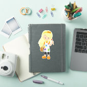 ペインター絵を描アーティスト、キュートな女の子、ブロンドの髪 シール (iPadカバー)