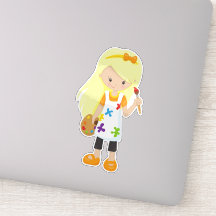 ペインター絵を描アーティスト、キュートな女の子、ブロンドの髪