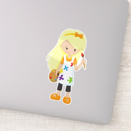 ペインター絵を描アーティスト、キュートな女の子、ブロンドの髪 シール (詳細)