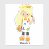 ペインター絵を描アーティスト、キュートな女の子、ブロンドの髪 シール (シート)