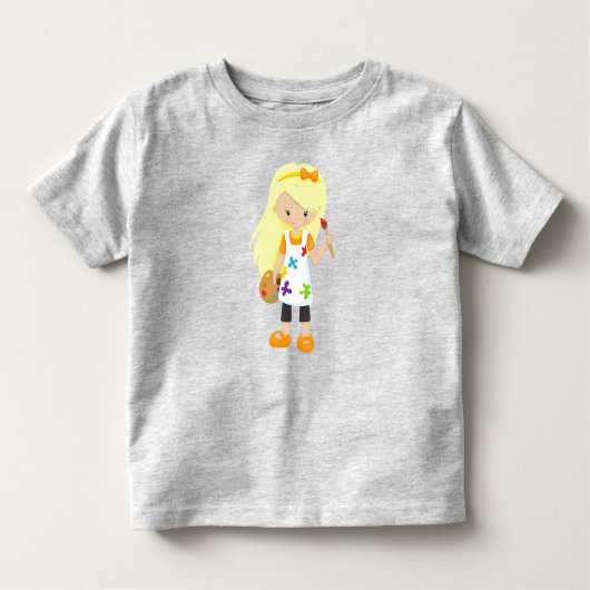 ペインター絵を描アーティスト、キュートな女の子、ブロンドの髪 トドラーTシャツ (正面)