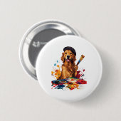 ペインター芸術的アップ – Dog with Easel 缶バッジ (正面&裏面)