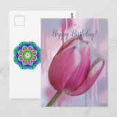 ペイントが滴るピンクのチューリップの背景とカスタムテキスト ポストカード (正面/裏面)