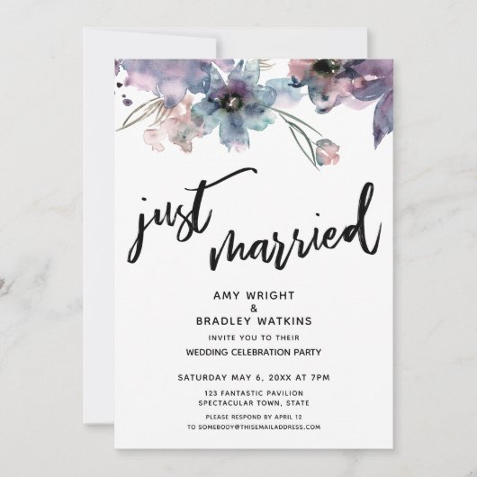 ペイントされたアーティスティックな花 挙式のみの結婚式 招待状 (正面)