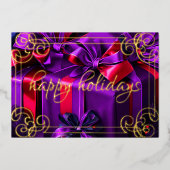 ペイントされたクリスマスギフト 紫色 ワインレッド 箔シーズンカード (正面)