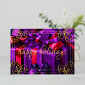 ペイントされたクリスマスギフト 紫色 ワインレッド 箔シーズンカード (立ち正面)