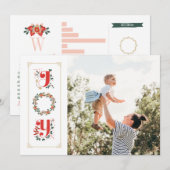 ペイントされたグリーンのファミリーフォト ハッピーホリデーカード シーズンカード (正面/裏面)