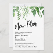 ペイントされたグリーン延期された結婚式新しい計画カード 招待状 (正面)