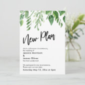 ペイントされたグリーン延期された結婚式新しい計画カード 招待状 (スタンド正面)