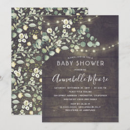 ペイントされたグリーン ラスティック カントリー ベイビー シャワー 招待状