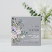 ペイントされたグレー＆ラベンダー ボーホー フラワー ウェディング 招待状 (スタンド正面)