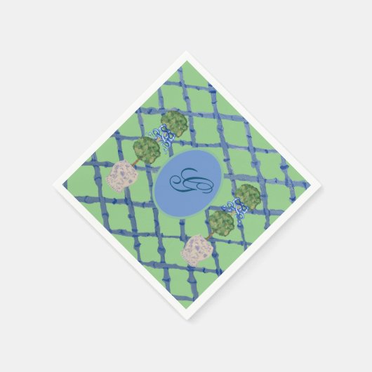 ペイントされたトピアリー シノワーズリー ジンジャージャー スタンダードカクテルナプキン (角)