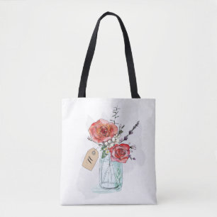 ペイントされたバラのマグカップの花のモノグラム トートバッグ