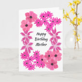 ペイントされたピンクの花のカスタマイズ カード (黄色い花)