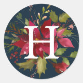 ペイントされたポインセチア | モノグラム ホリデー ラウンドシール (正面)