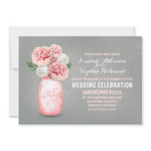 ペイントされたメイソンジャーを使ったラスティックな結婚式の招待状