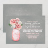 ペイントされたメイソンジャーを使ったラスティックな結婚式の招待状 招待状 (正面/裏面)