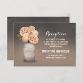ペイントされたメイソンジャー ピンクの花の受付カード エンクロージャーカード (正面/裏面)