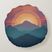 ペイントされたレトロな山の夕焼け - ラウンドスロー枕 ラウンドクッション (裏面)