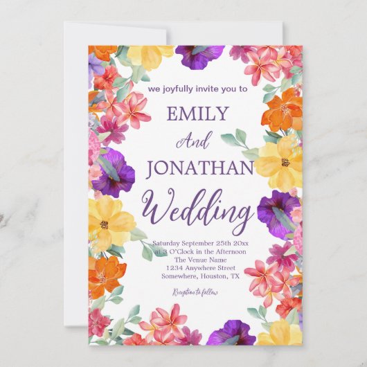 ペイントされた庭の野の花の写真の台本 招待状 (正面)