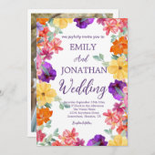 ペイントされた庭の野の花の写真の台本 招待状 (正面/裏面)