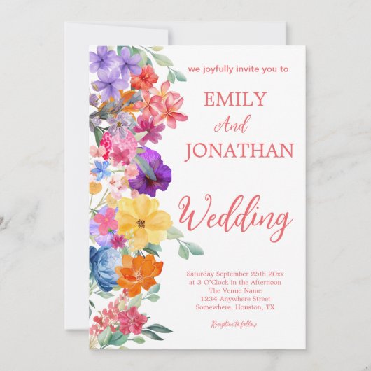 ペイントされた庭の野の花の写真の台本 招待状 (正面)