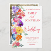 ペイントされた庭の野の花の写真の台本 招待状 (正面/裏面)