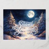 ペイントされた月光の雪の冬の風景 シーズン 箔シーズンカード (正面)
