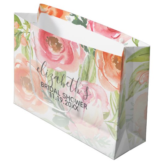ペイントされた水彩花のブライダルシャワー ラージペーパーバッグ (正面アングル)