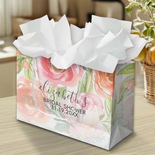 ペイントされた水彩花の花嫁のシャワー ラージペーパーバッグ