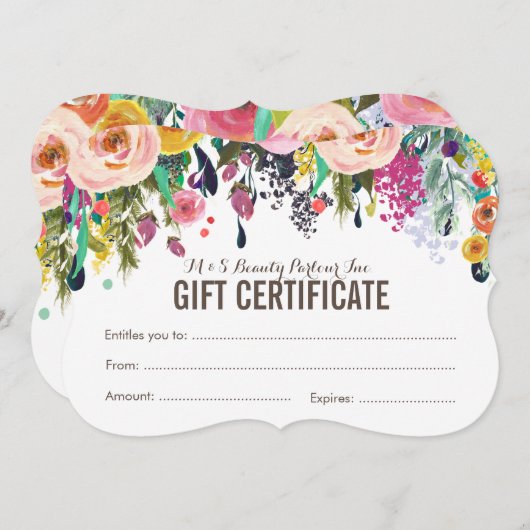 ペイントされた花のサロン ギフト証明書テンプレート (正面/裏面)