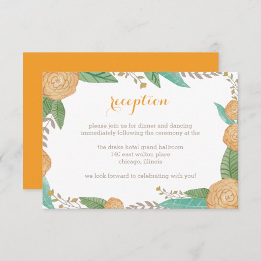 ペイントされた花の結婚式の受付カード 招待状 (正面/裏面)