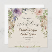 ペイントされた花の結婚式の招待状 セーブザデート (正面/裏面)