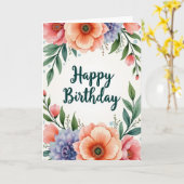 ペイントされた花の誕生日カード カード (黄色い花)