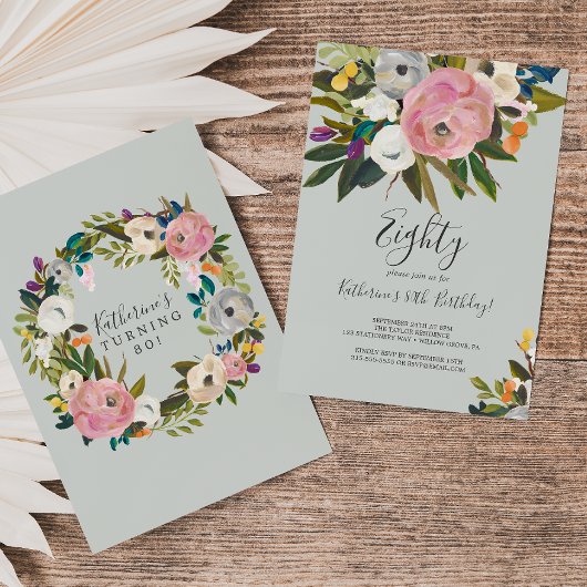 ペイントされた花の80歳の誕生日 招待状
