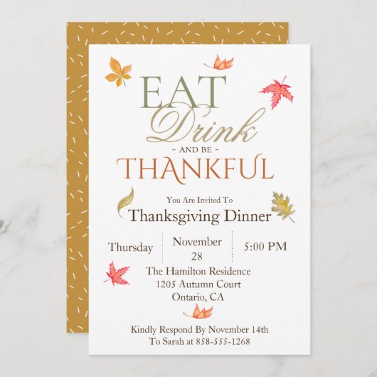 ペイントされた葉の感謝祭の食事への招待 招待状 (正面/裏面)