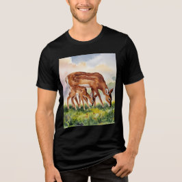 ペイントされた鹿の親子 トライブレンドTシャツ