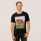 ペイントされた鹿の親子 トライブレンドTシャツ (正面全面)