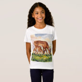 ペイントされた鹿の親子 Tシャツ (正面フル)