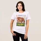 ペイントしたシカの親子 トライブレンドＴシャツ (正面全面)