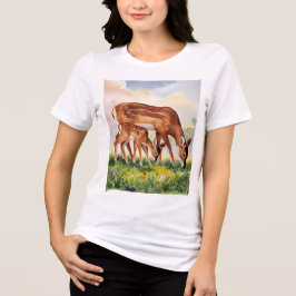 ペイントしたシカの親子 トライブレンドTシャツ