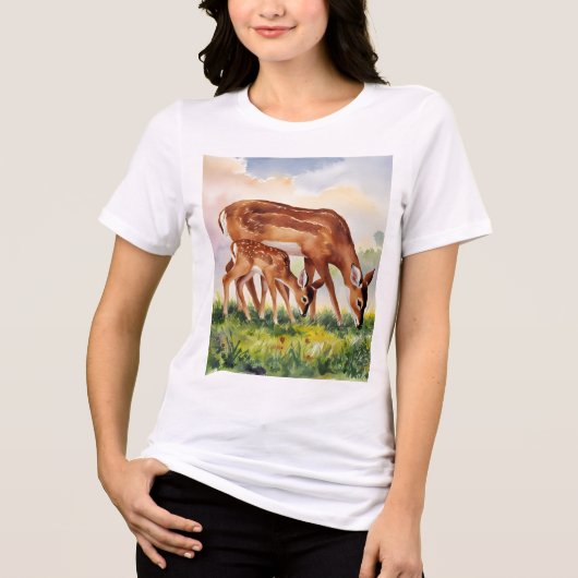 ペイントしたシカの親子 トライブレンドＴシャツ (正面)