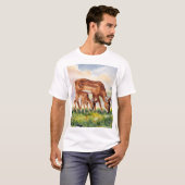 ペイントしたシカの親子 Tシャツ (正面フル)