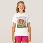 ペイントしたシカの親子 Tシャツ (正面フル)