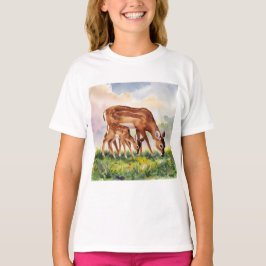 ペイントしたシカの親子 Tシャツ