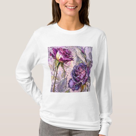 ペイントした紫のバラTシャツ Tシャツ (正面)