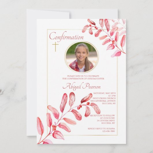 ペイントした葉の写真招待状 招待状 (正面)