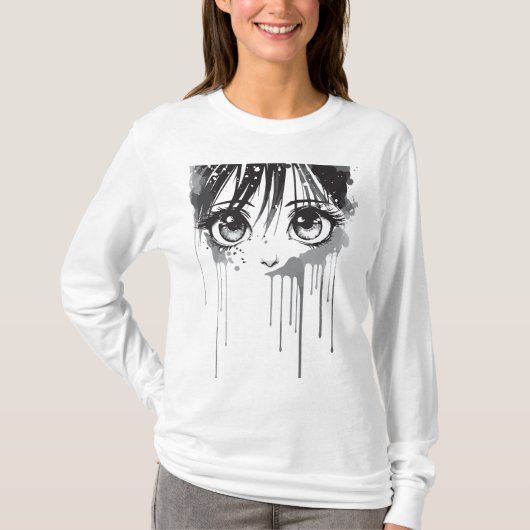 ペイントに染まるまなざしの漫画少女 Tシャツ (正面)