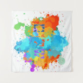 ペイントのしぶきを背景としたヘブライ語の「シャローム」 タペストリー (正面(横))