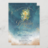 ペイントスプラッシュ フローラルクロス 洗礼 招待状 (正面/裏面)